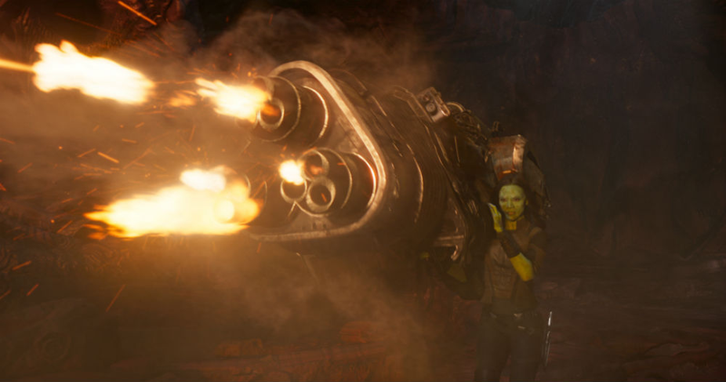 Gamora has a big ass gun at some point in the film.